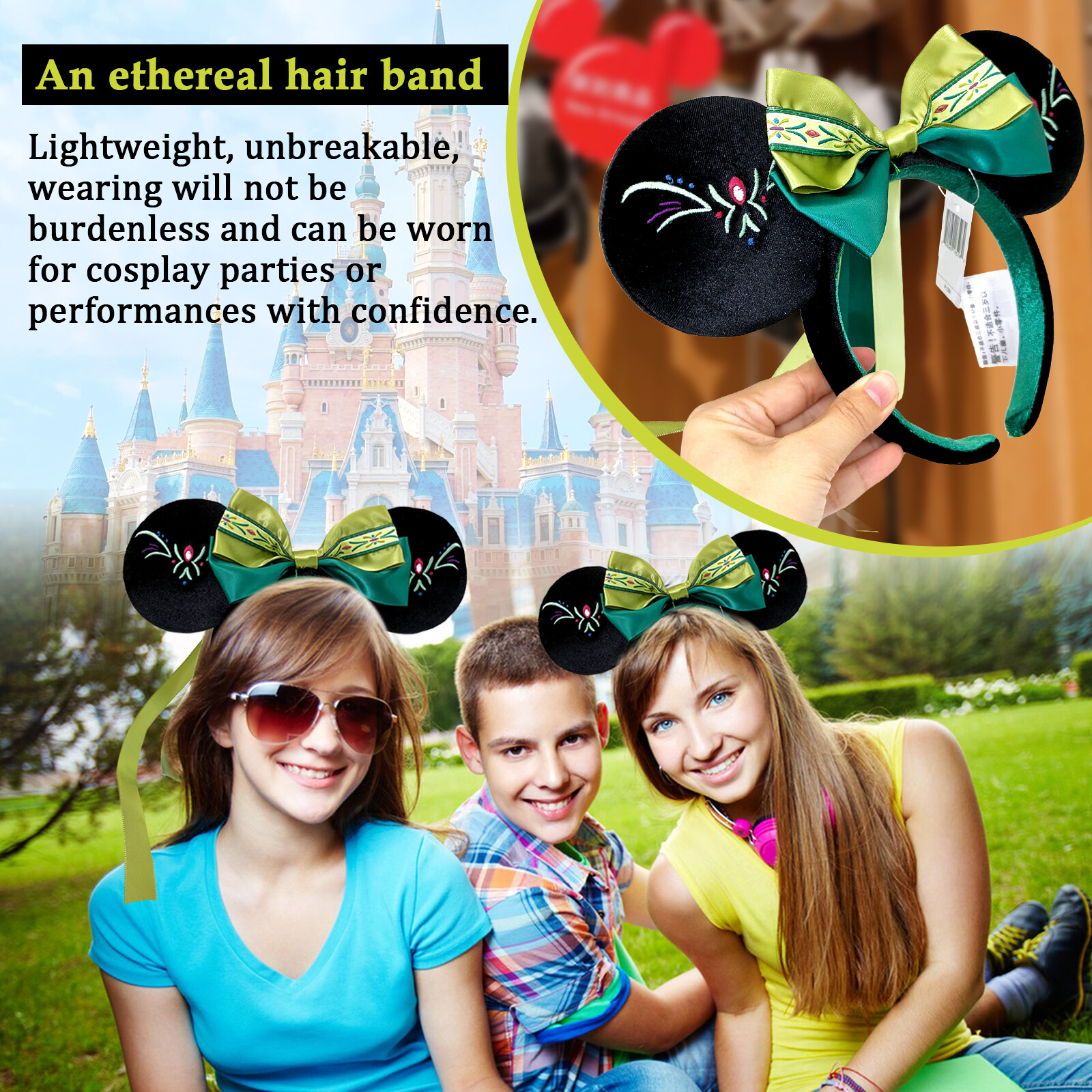 Disney-Park's Authentic Frozen Anna Fantasy Springs Green Minnie Ears Headband