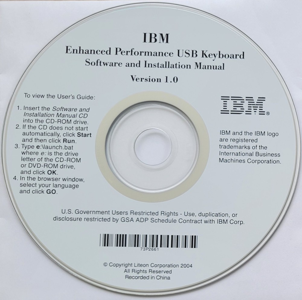 Vintage - IBM Enhanced Performance USB Keyboard Software & Manual, 2004