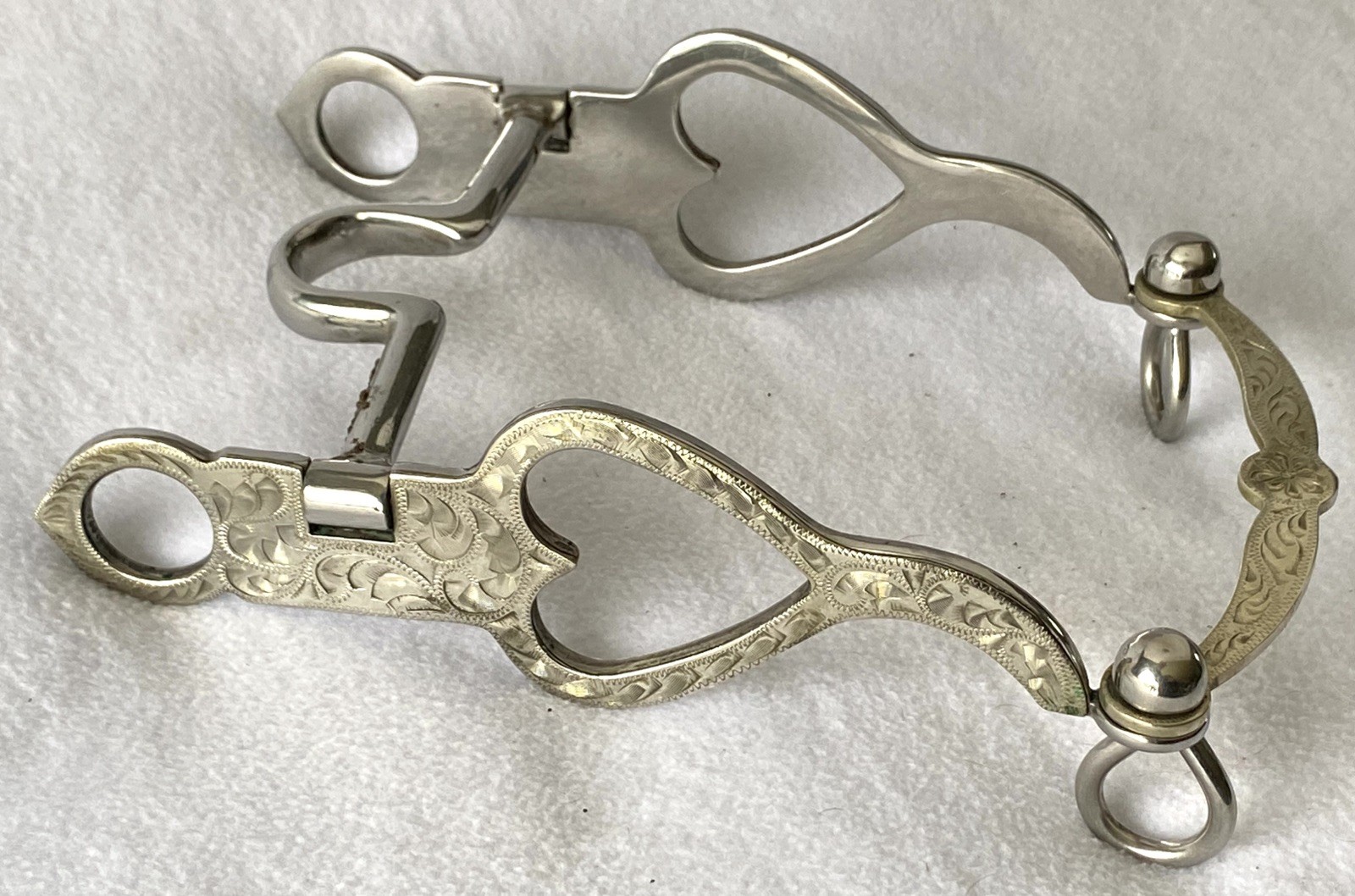 Beautiful Vintage Silver Mounted HEART Show Bit~5" Coppper Inlay Port Mouth