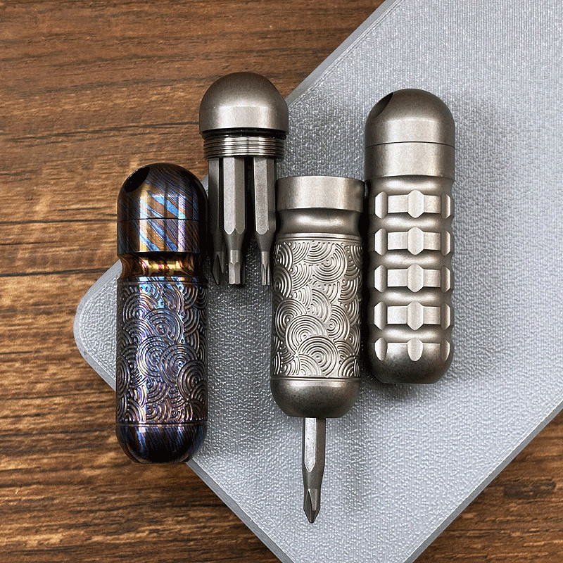 Titanium Pocket Mini Waterproof Holder with Bits Portable Outdoor EDC Tools Gift