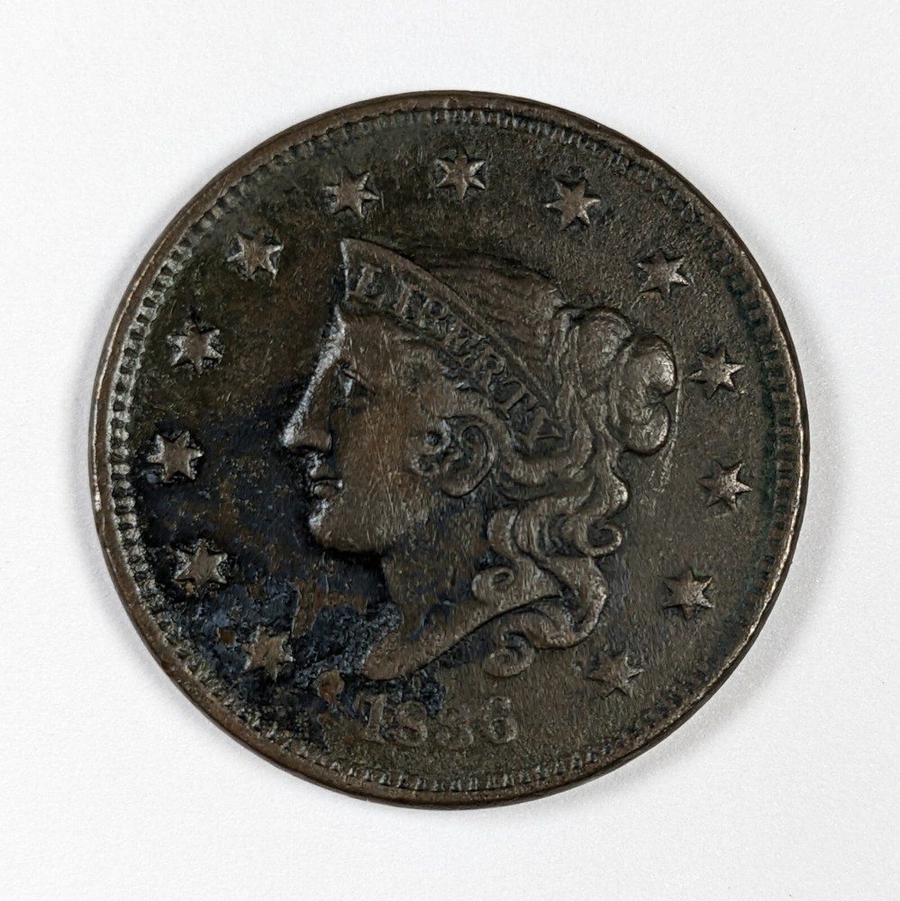 1836 Young Head Large Cent VF