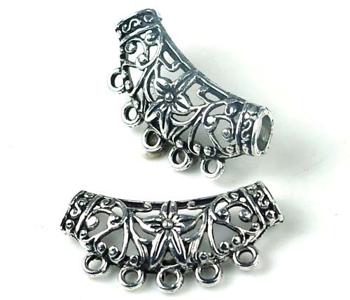 2 Pewter Flower Filigree Pendant Connector for Jewelry Making necklace 5 - hole