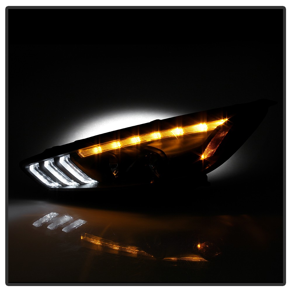 2015-2018 Ford Focus Halogen Type Black LED DRL Sequential Projector Headlights