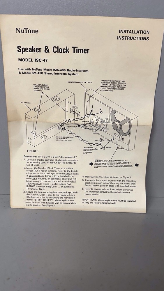 ISC-47 Nutone Speaker Clock Timer