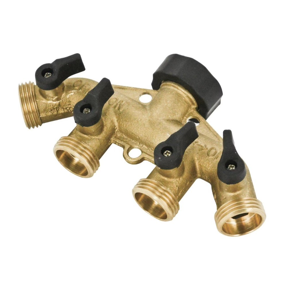 Brass 4-Way Hose Faucet Manifold
