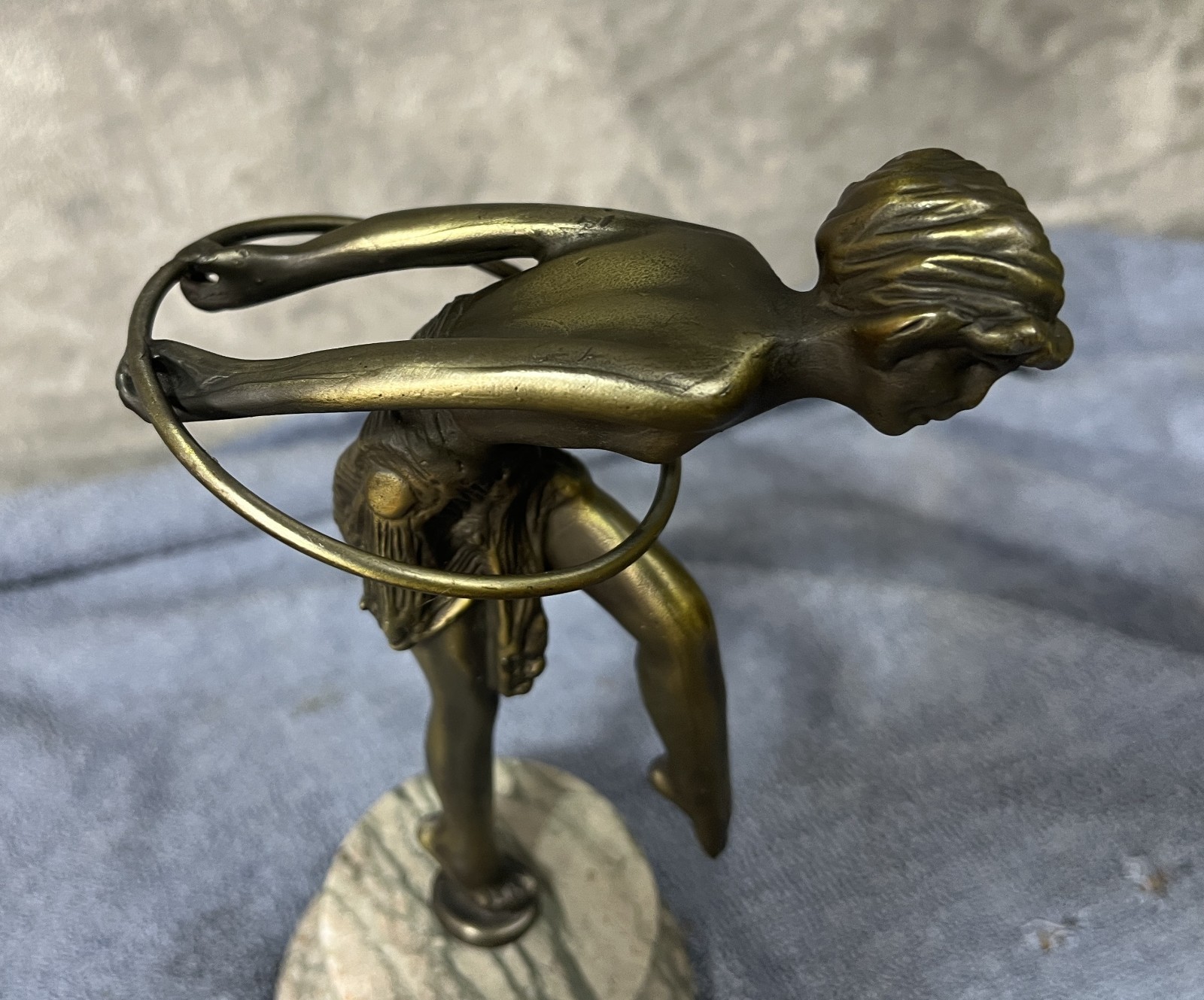 Art Deco Bronze Sculpture Statue Figurine - Hoop Girl Dancer - Marble Base