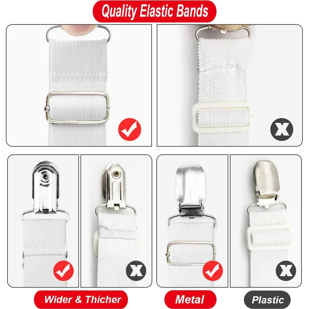 4+1 Pcs Elastic Bed Sheet Straps with Metal Clips for Fitted Bedding Sheets
