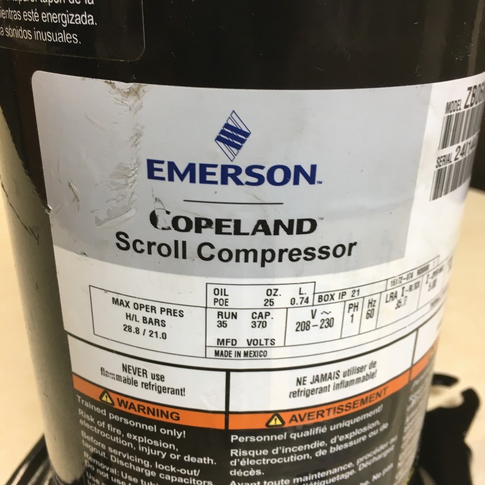 Emerson Copeland ZB06KAE Scroll Compressor 208/230V 1Ph
