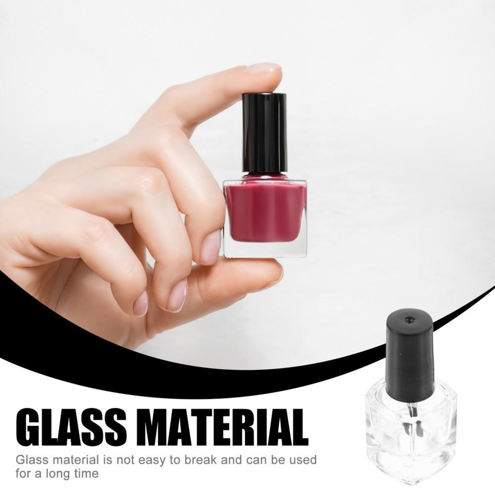 5 Pcs/pack Clear Square Nail Bottles Empty with Brush Applicator
