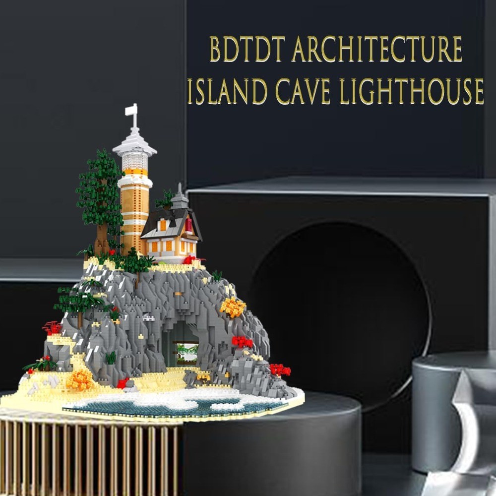 Island Cave Lighthouse Micro Building Blocks Set, 5686pcs Architecture Model