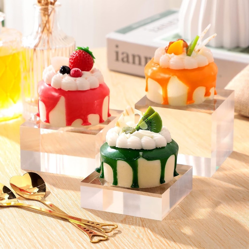 3 Pieces Acrylic Square Display Block Clear Polished Acrylic Cube Solid Display