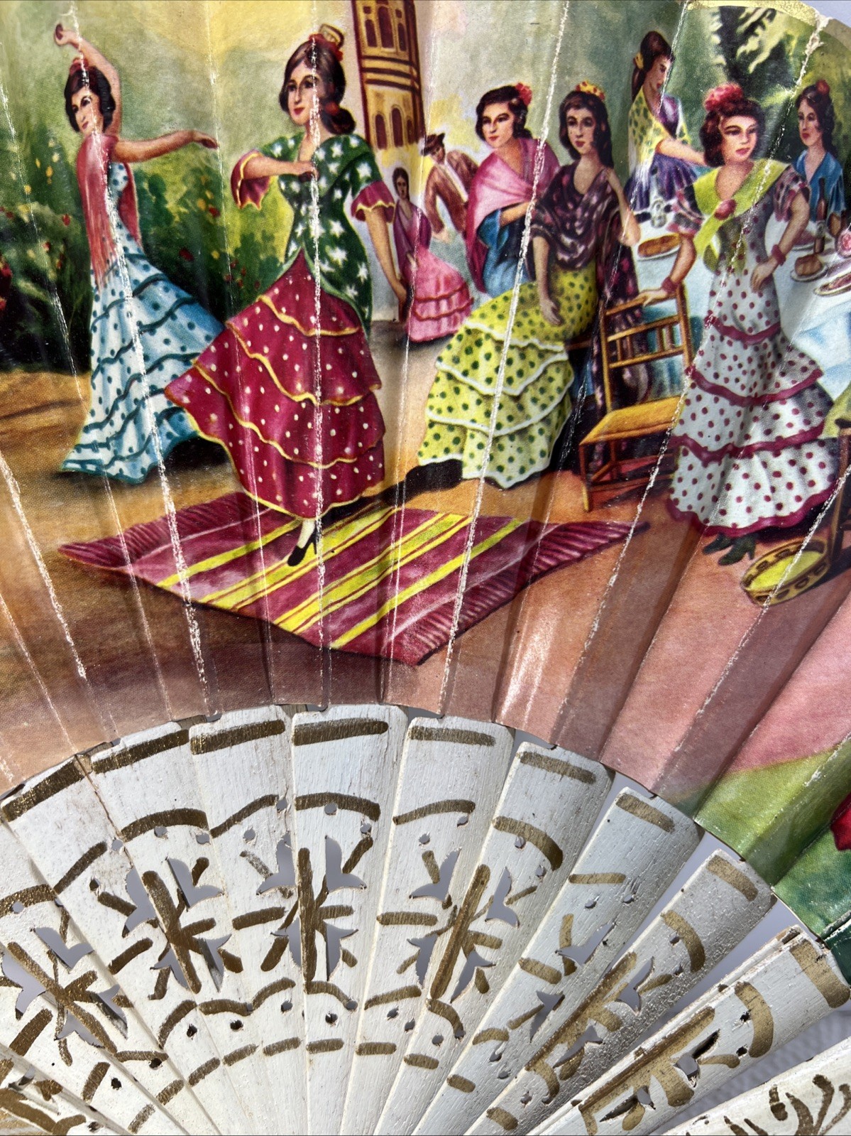 Antique Spanish Wooden Fan Vintage B5