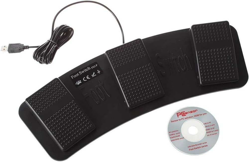Versatile USB Triple Foot Switch Pedal for Effortless Control - 14.76" Black