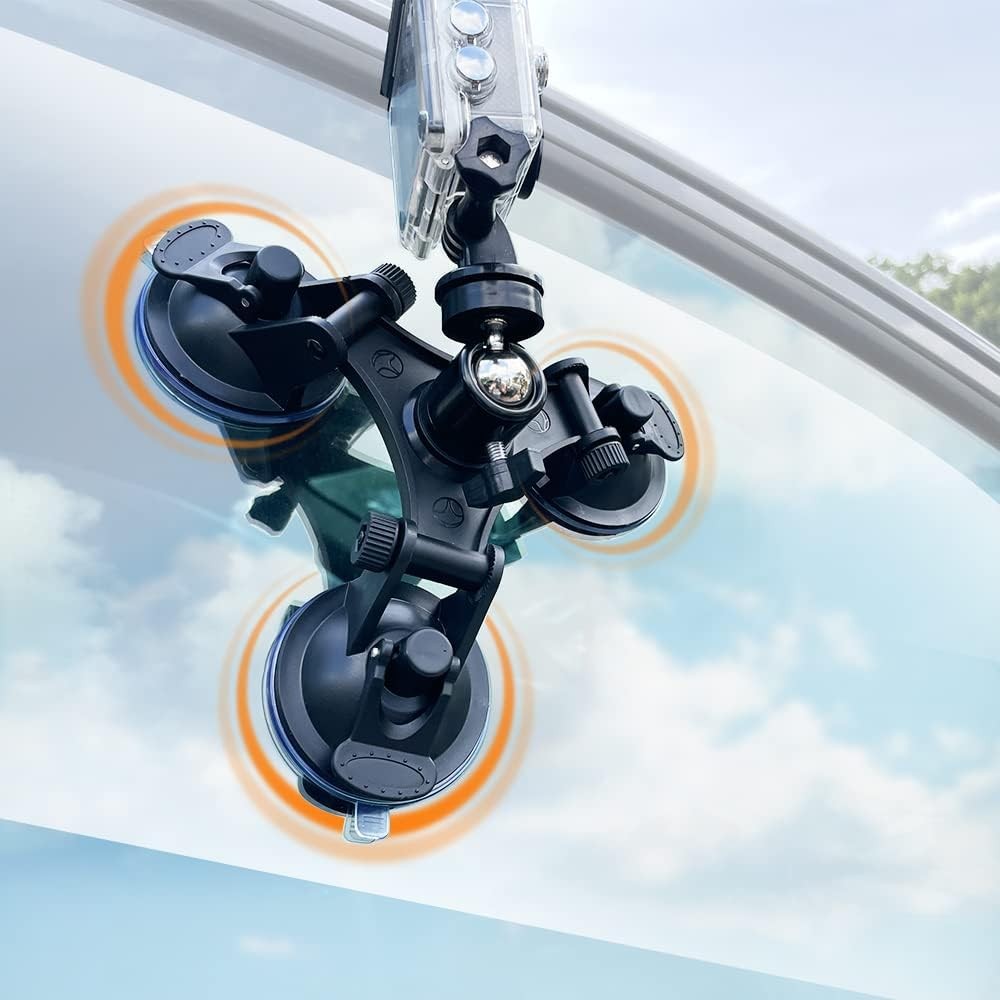 Triple Suction Cup Mount Holder Action Camera Car Windshield with black