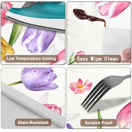 Spring Summer Easter Round Fitted Tablecloth with Elastic Edge Tulip Lavender