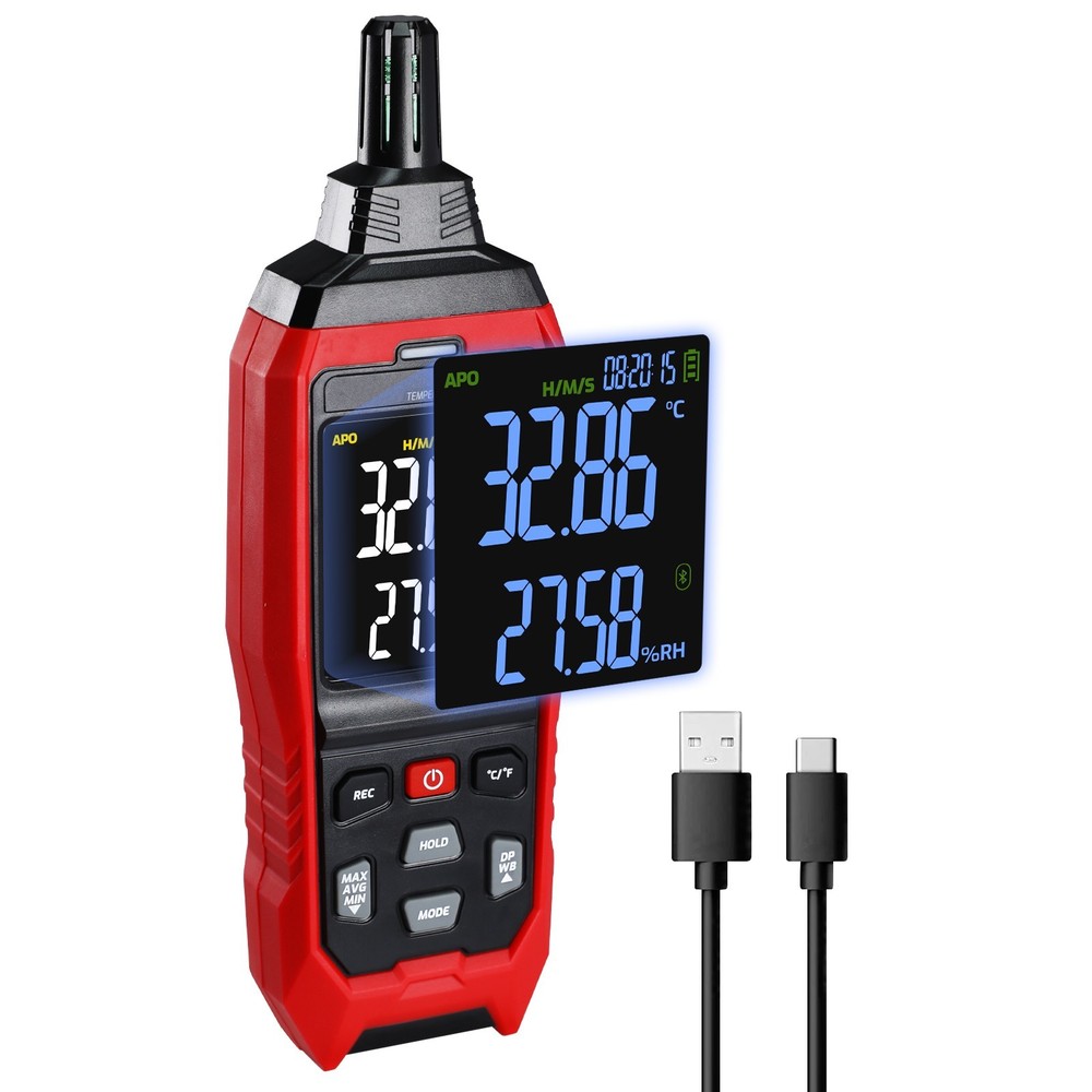 Digital Temperature & Humidity Data Logger Meter, WB & DP Real-Time Measurement