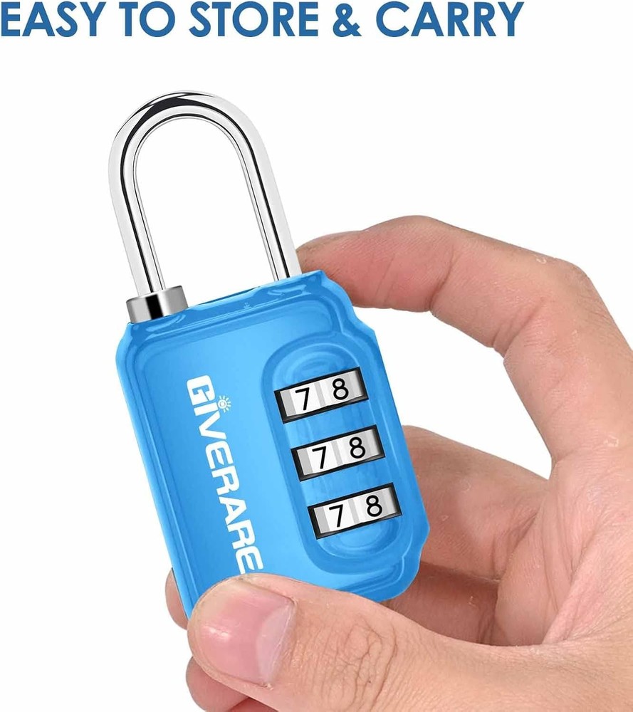 GIVERARE 2 Pack Combination Lock, 3-Digit Padlock Keyless, Small, Blue+Red