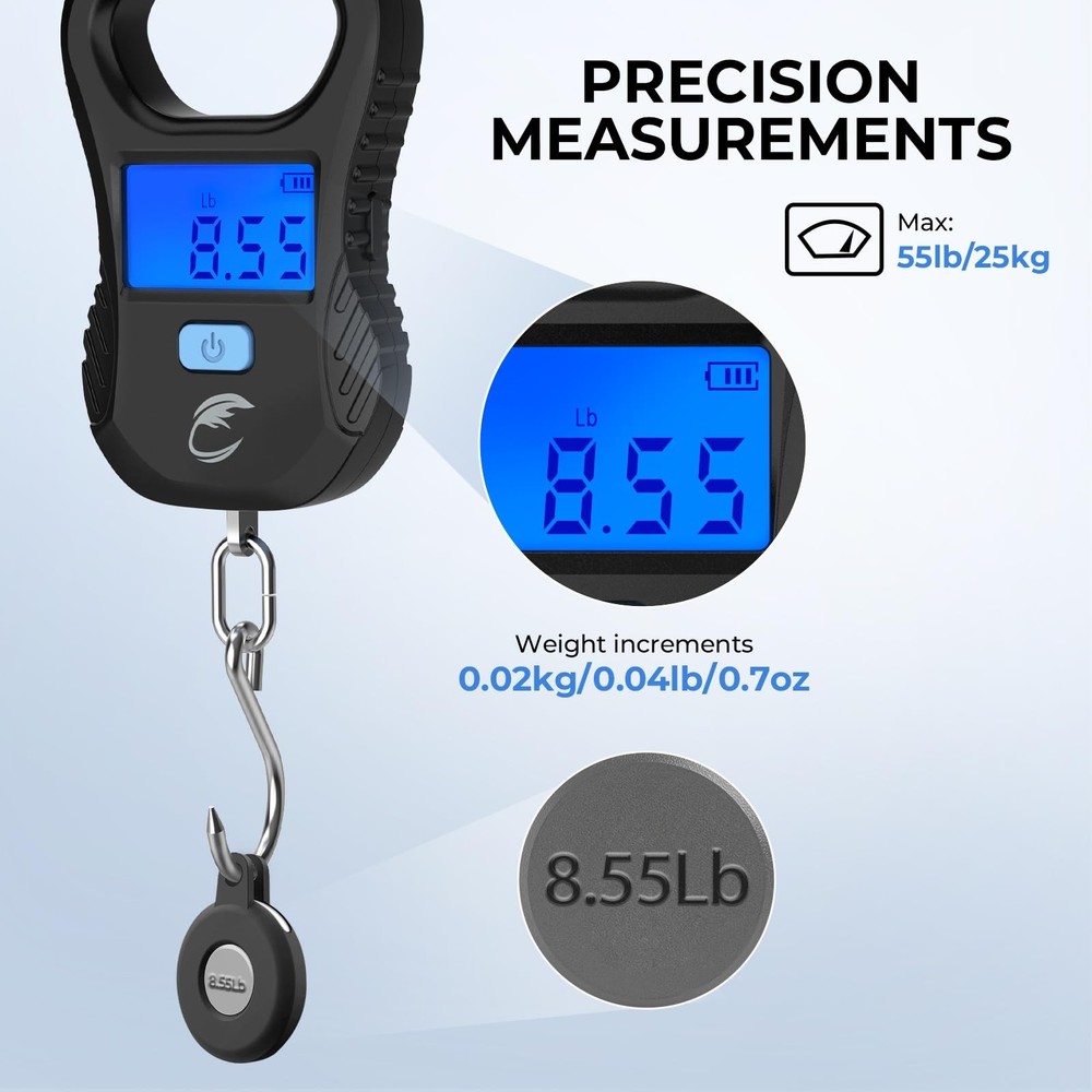 Lightweight Fish Scale, Rechargeable Digital Scale with USB Cable, 55lb Capac...