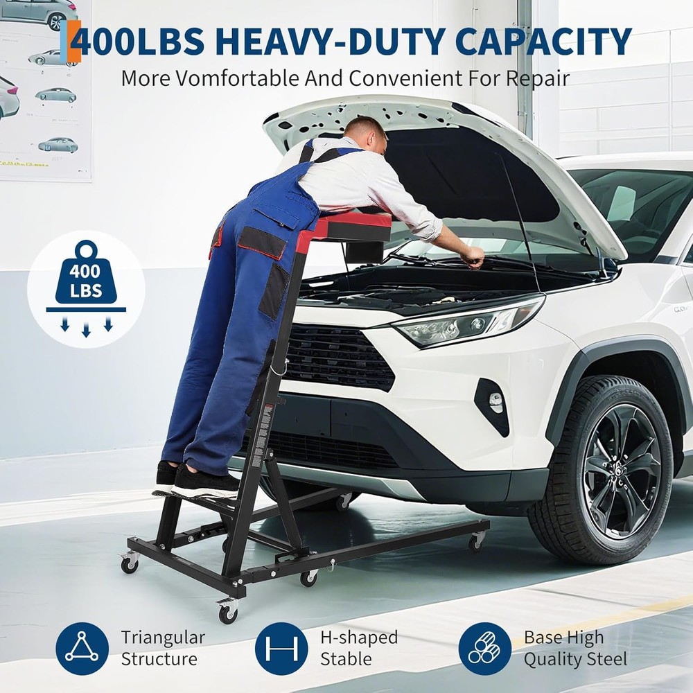 Adjustable Garage Creeper with Lockable Wheels, Tool Pouch & Ergonomic Design