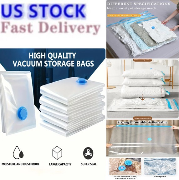 10 x Jumbo Vacuum Storage Bags Travel Space Saver Garment Seal Clothes Organizer