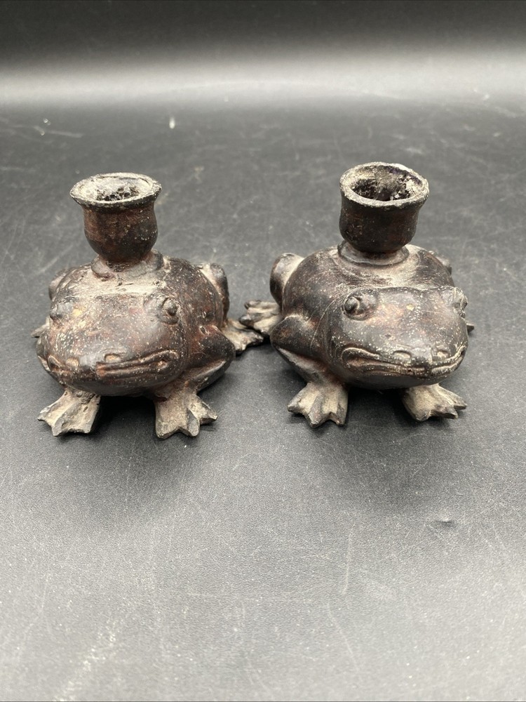 VTG Bronze Frog Candleholders