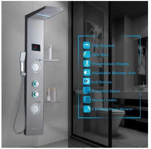 ELLO & ALLO 53" 2-Jet LED Rainfall Mist Head Hand Shower Panel System