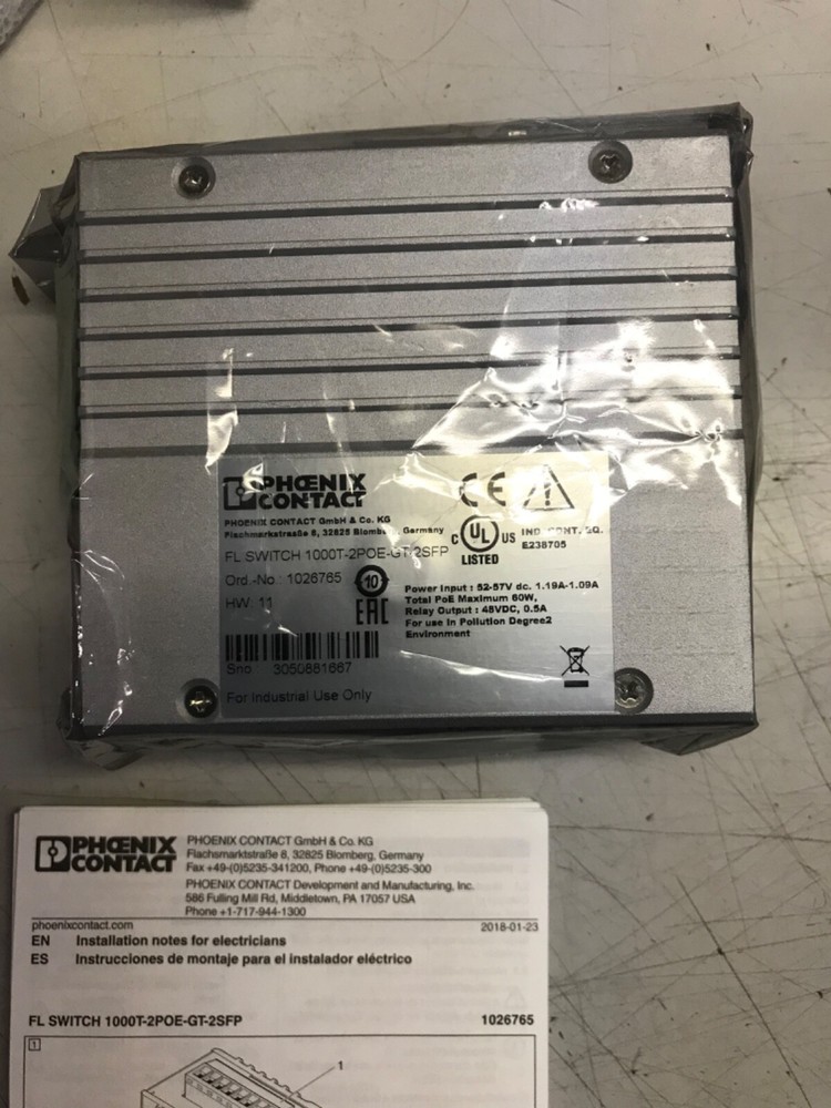 Phoenix Contact PoE + Ethernet Switch 1026765 - New, Seal Broken