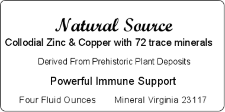 Natural Source Colloidal Zinc & Copper with 72 trace minerals - Four oz dropper