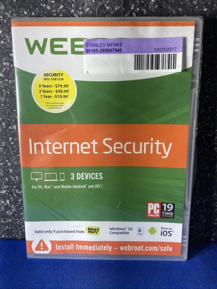 Webroot SecureAnywhere Internet Security & Antivirus Windows & Mac 3 Devices NEW