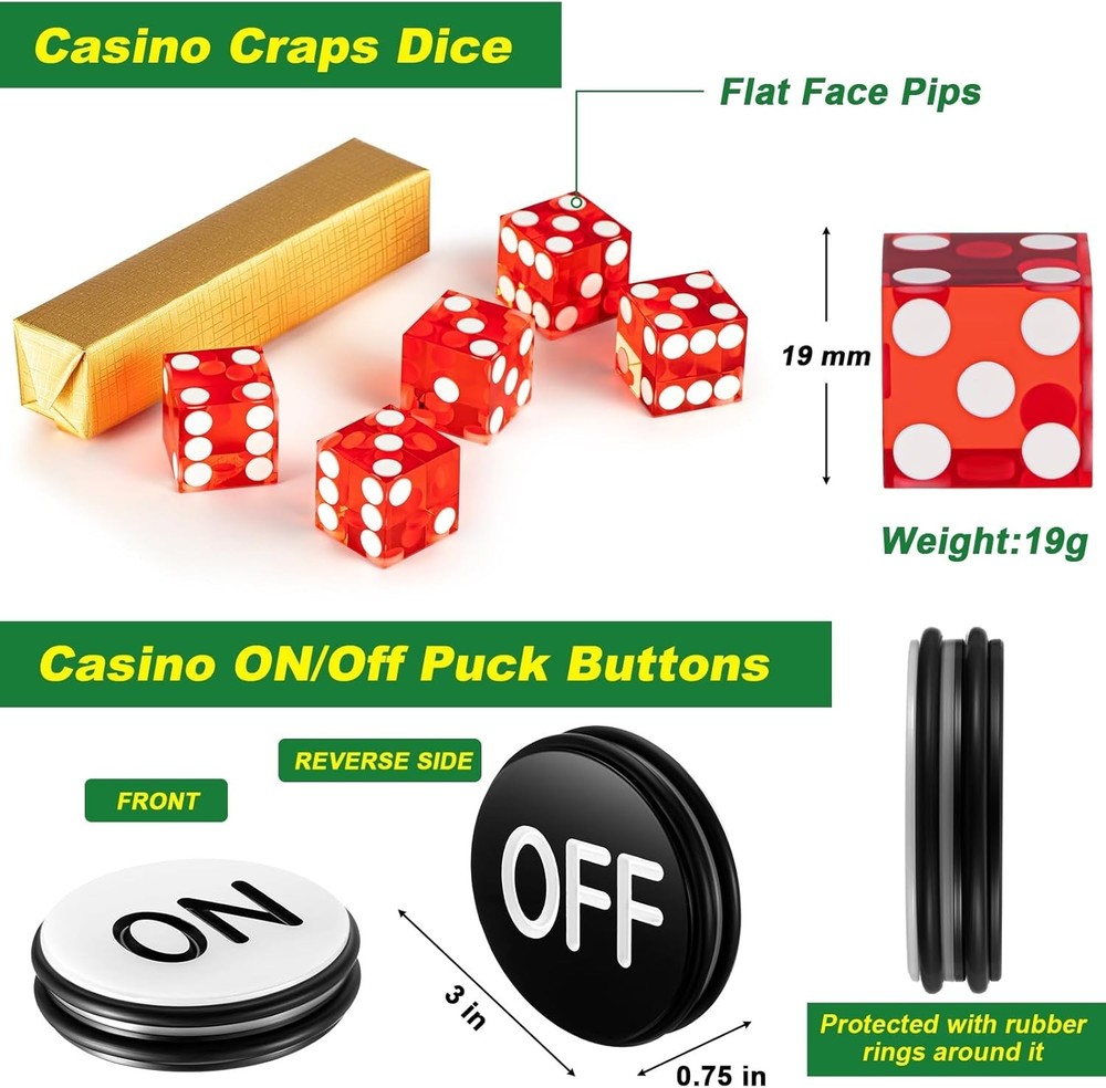 Leyndo Craps Tabletop Game Set, Includes 35" x 70" Rubber Craps
