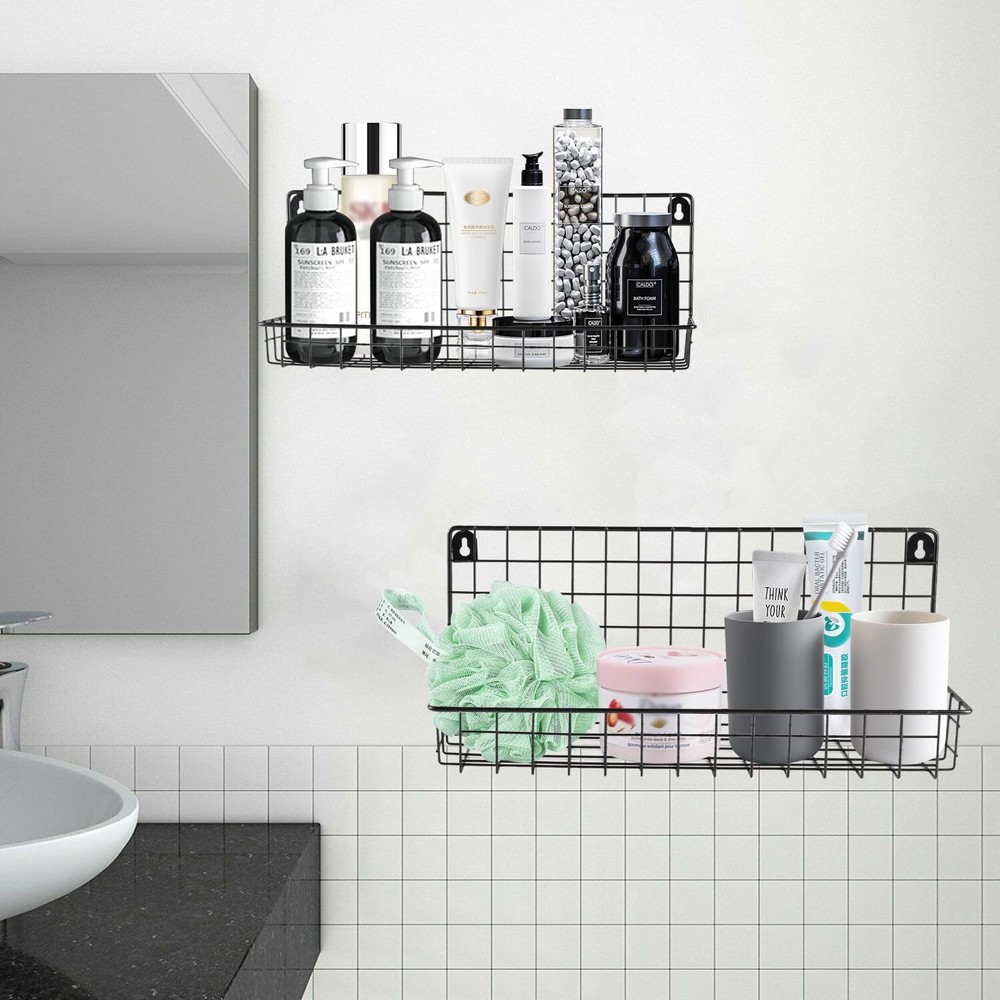 2 Pcs Hanging Wall Wire Baskets,Shower Caddy Shelf Organizer Rack,Wall Mounte...