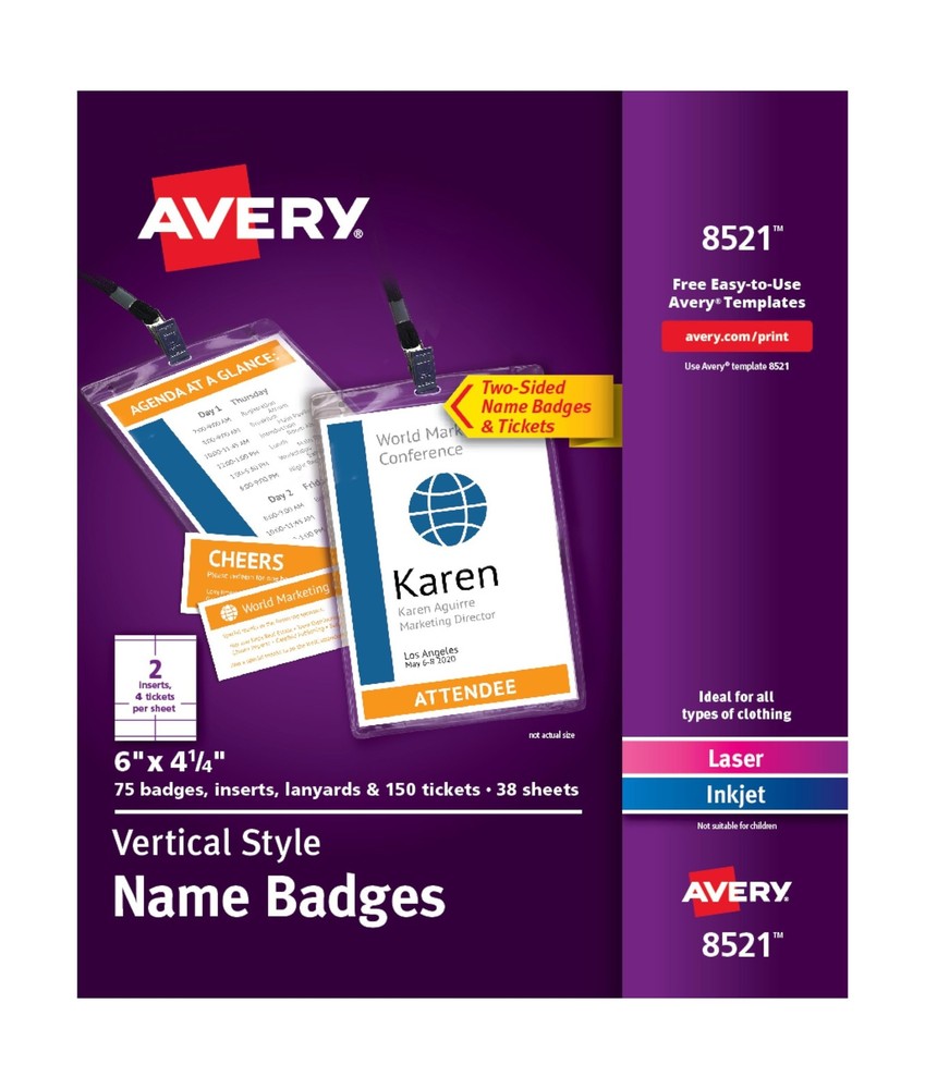 Avery Customizable Name Badges, 6" x 4.25", Laser/Inkjet Printable Inserts, I...