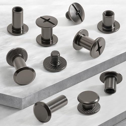 155 Sets Black Chicago Screws Leather Rivets Kit, 7 Sizes