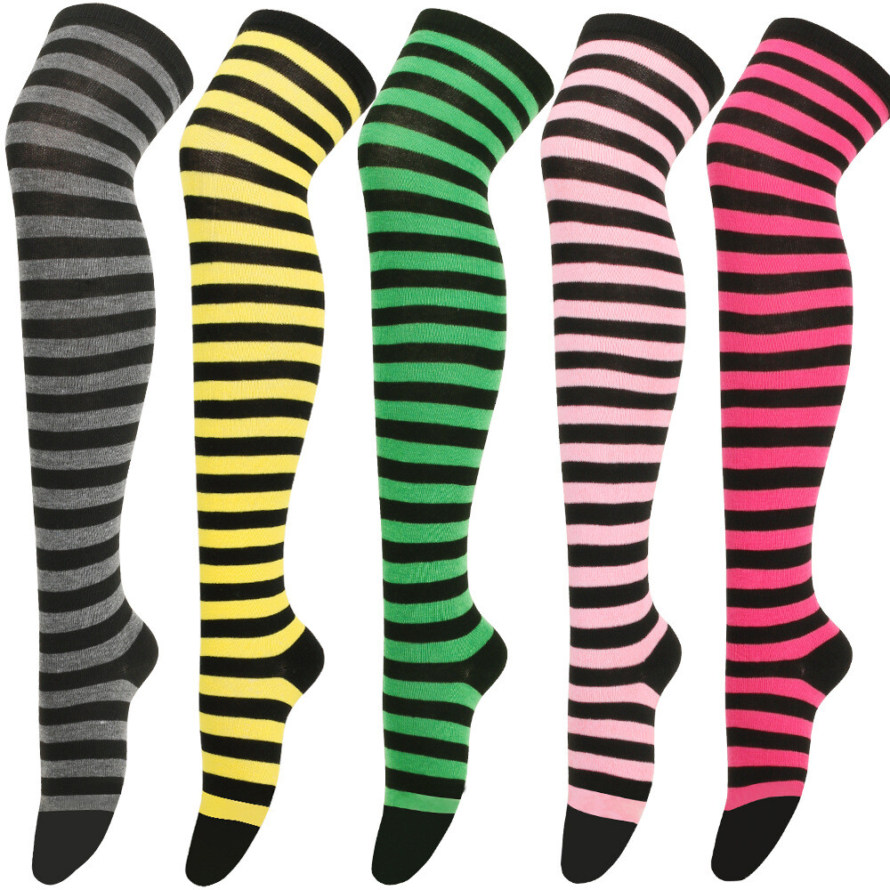 Women Girls Striped Long Socks Over The Knee Socks Thigh High Stockings Casual