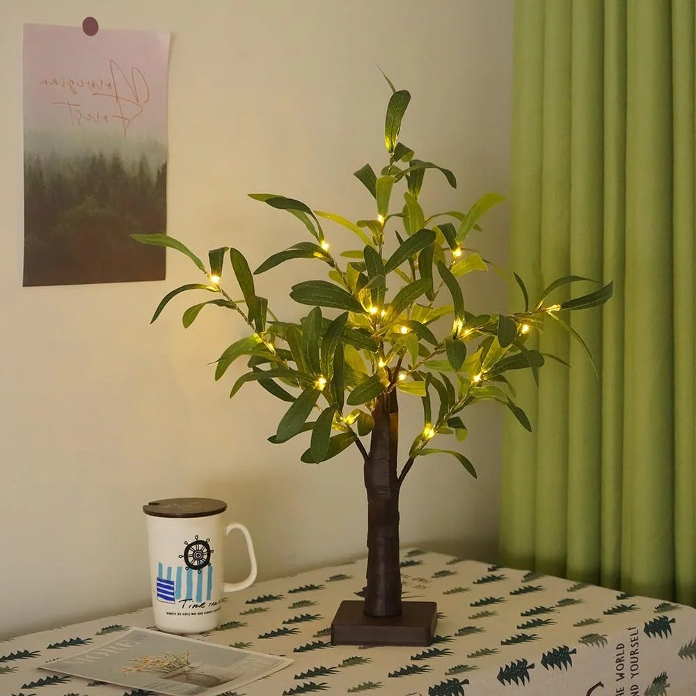 2FT Light Up Artificial Olive Tree with LED Lights, Battery or USB Powered Table