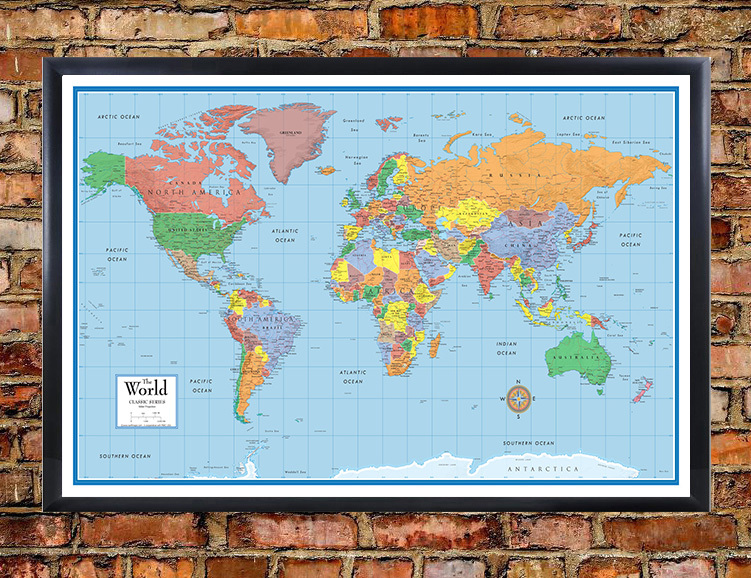 World Classic Elite Wall Map Mural Poster: Paper or Laminated