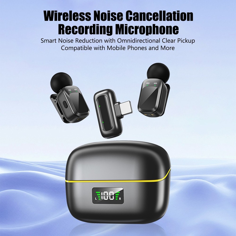 Wireless Microphone Mini Mic for iPhone/Android Phone, LED Display Lavalier Mic-