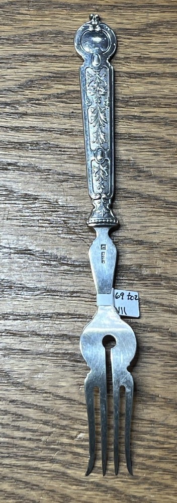 Extremely Ornate Solid .800 Silver Flared Time Hors D’oeuvre Fork No Monogram