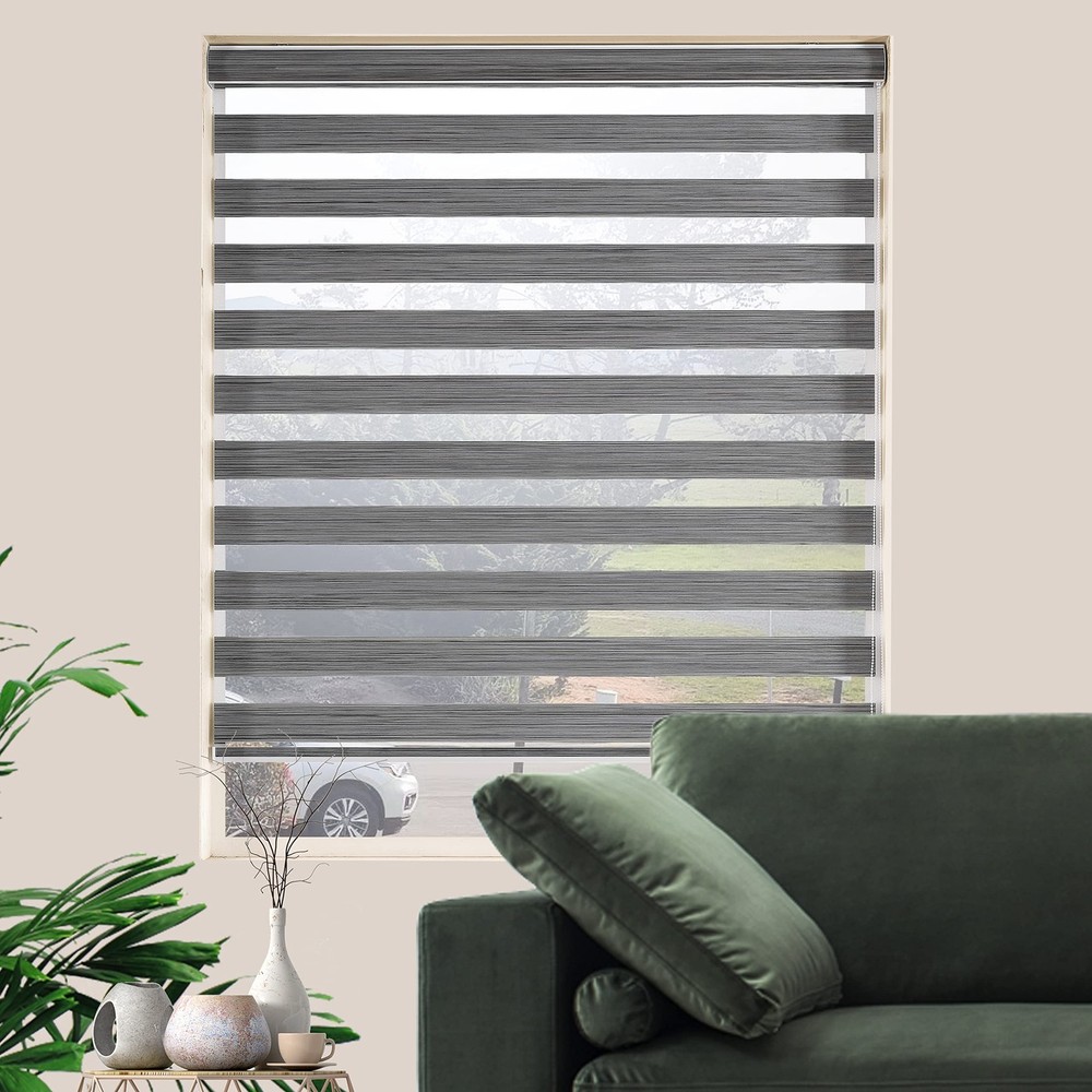 Window Blind Dual Layer Polyester Zebra Roller Light Filtering Sheer Shades W...