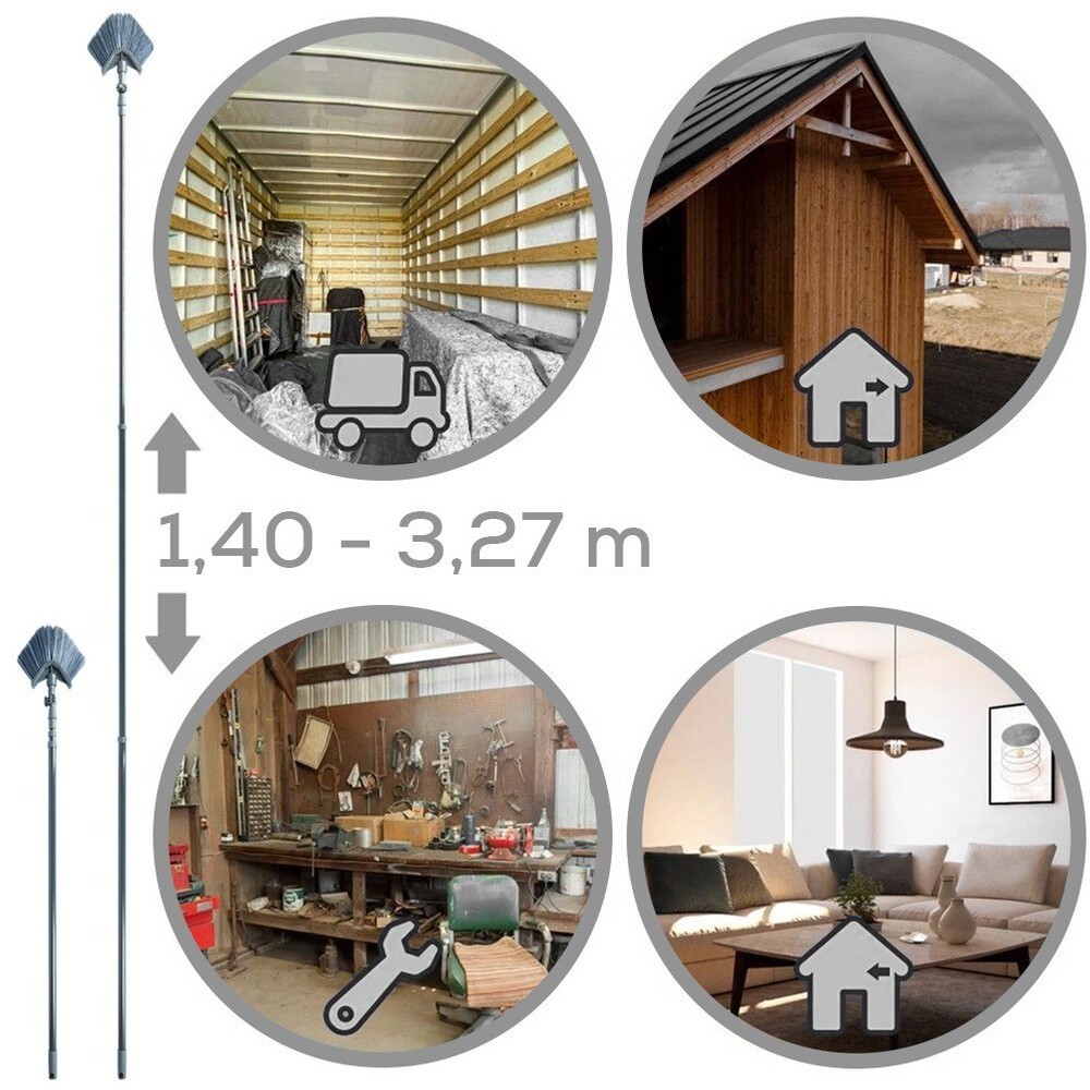 Telescopic dust brush, telescopic broom, cobweb cleaning, triangular, 140-327 cm
