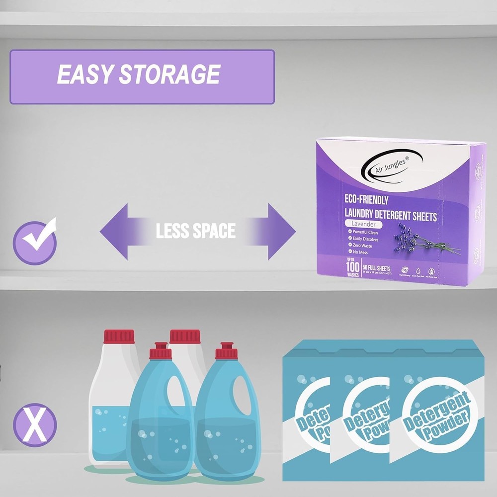 Laundry Detergent Sheets 50 Sheets, Lavender Scent, 100 Washes, Eco-Friendly