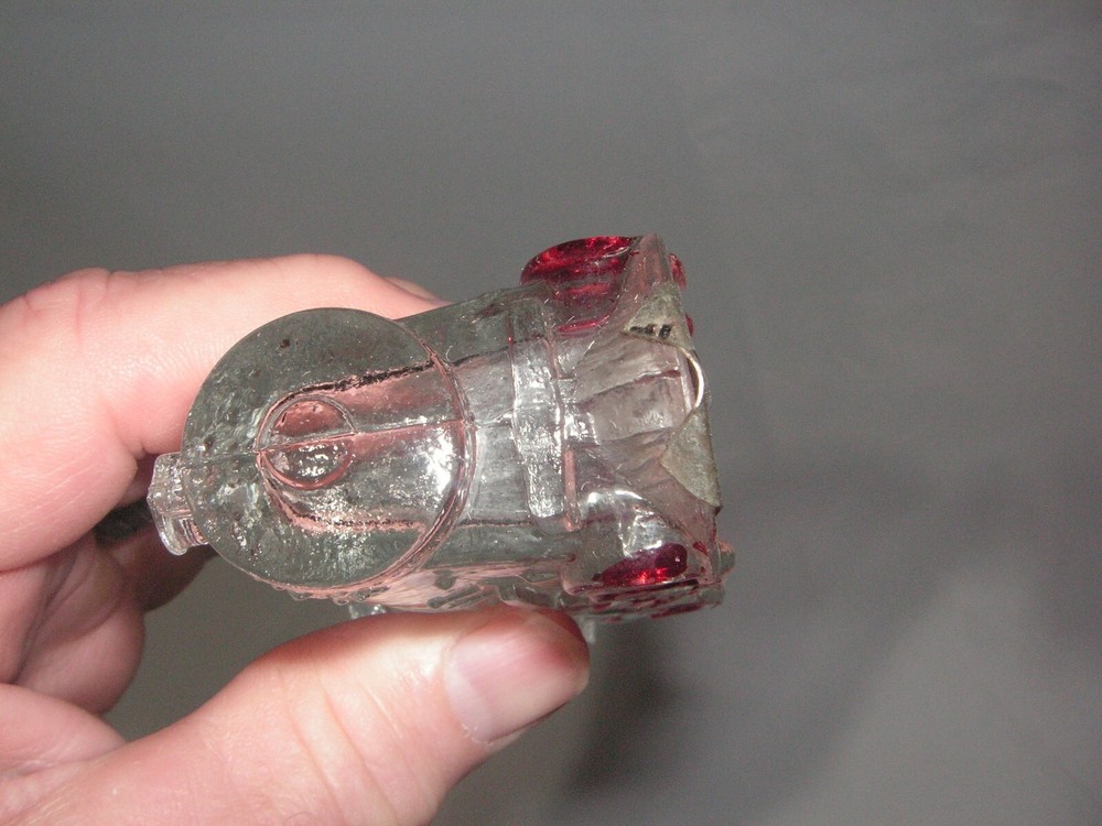 OLD FIGURAL LOCOMOTIVE GLASS CANDY CONTAINER WITH BOTTOM