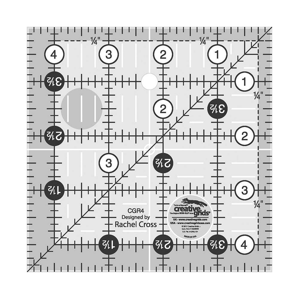 4.5" Square Creative Grids Quilt Ruler Gripper Dot NIP