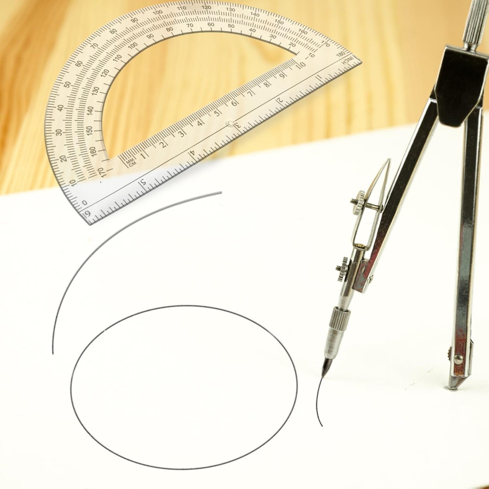 Geometry Math Set Drawing Compass 6 Inch Transparent Swing Arm Protractor