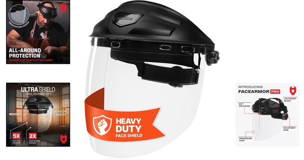 Clear Safety Face Shield for Work, Impact-Resistant, Adjustable
