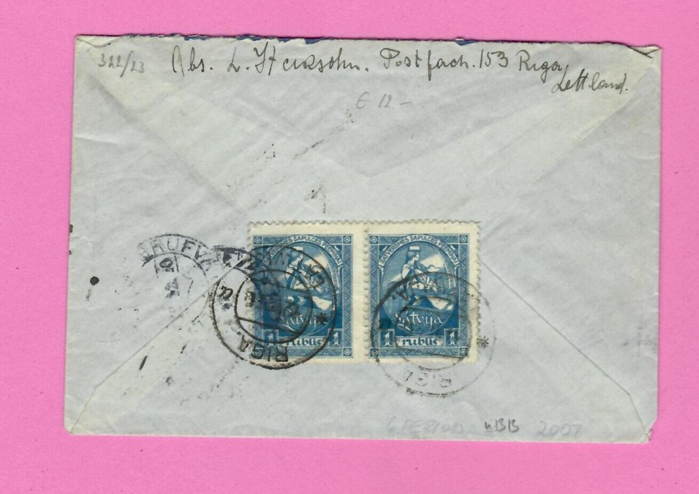 LATVIA REGISTERED ENVELOPE USED RIGA 12. 12. 1920s 610