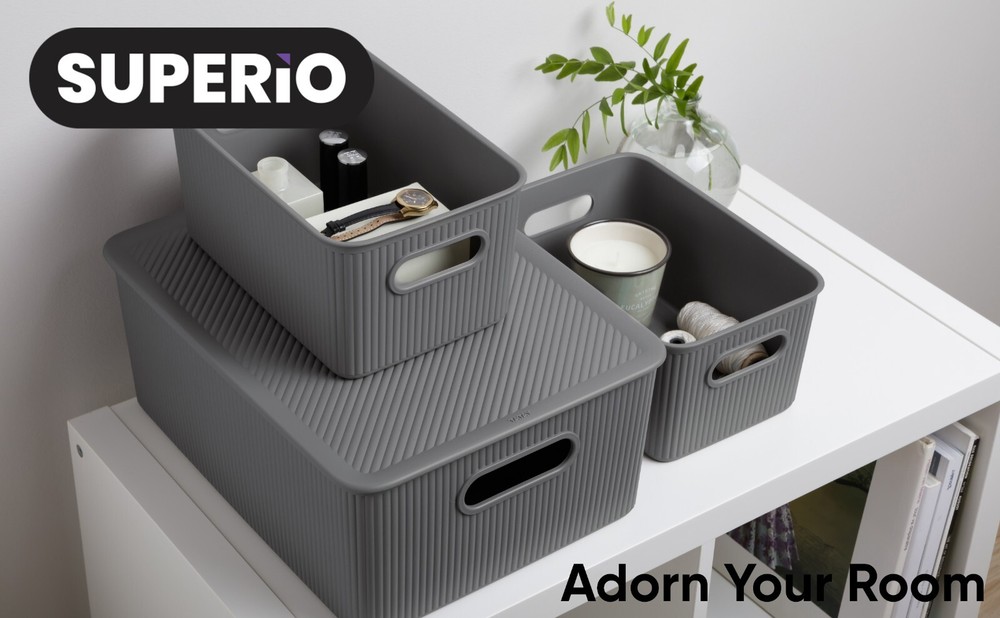 Medium Decorative Storage Bin 15 Liter, Grey Plastic Storage Basket