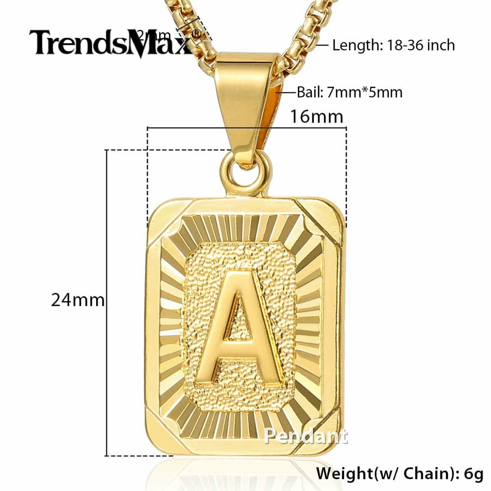 14K Gold Plated Initial Letter A-Z Pendant Necklace Choker for Mens Womens Chain