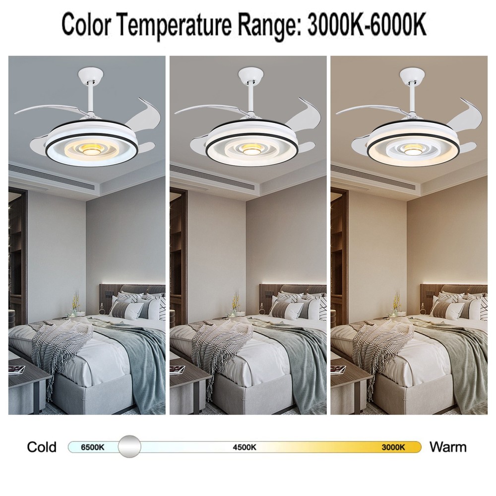 42 Inch Flush Mount Led Ceiling Fan With Lights Remote Control, Dimmable
