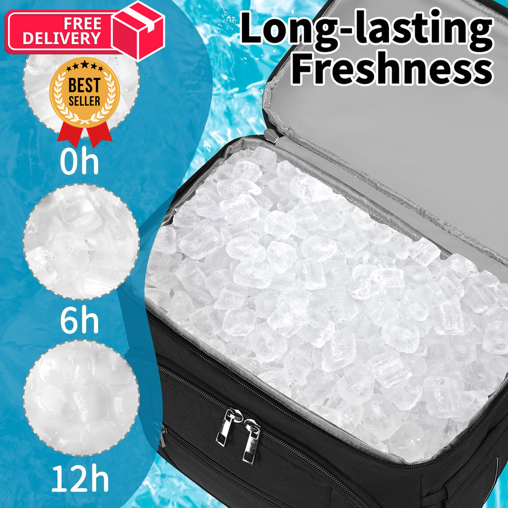 Cooler Backpack,Insulated Backpack Leakproof Double 30 cans, Black